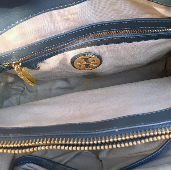 Tory Burch Dark Gray Genuine Leather Top Handle Frame Hinge Top Satchel Bag - Picture 5 of 13